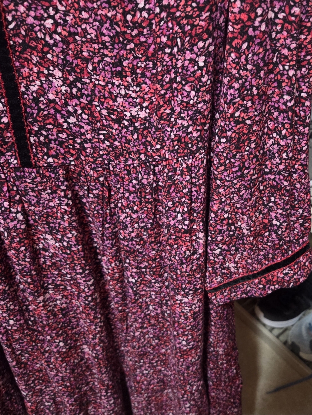 J. Jill Floral Velvet Trim Babydoll Flounce Hem Dress Pink Red Size Medium New! - Picture 5 of 9